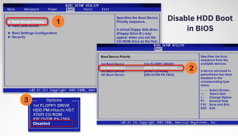 Disable HDD Boot in BIOS