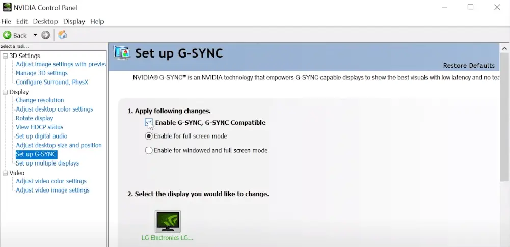 G sync settings