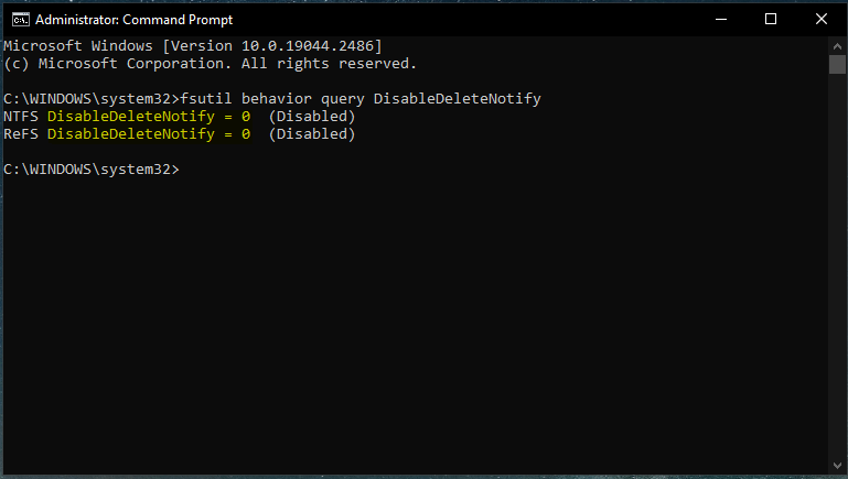 TRIM is enabled in CMD prompt