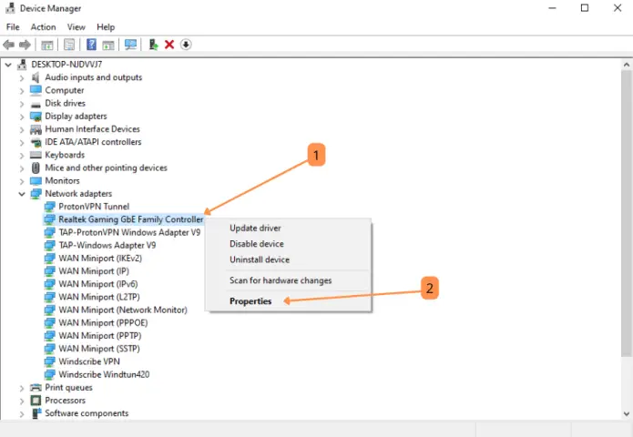 network adapter in device manager